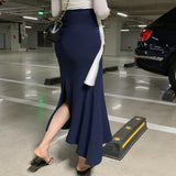 Korean Version Of High-Waisted Fishtail Skirt Irregular Slimming Thin As Hip Skirt Sexy After Open Fork Skirt Tight Waist Skirt