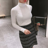 Korean Spring Bosom Showing Thin Long-Sleeved T-Shirt Tight-Knit Bottom Shirt Sex Sexy High-Collar Blouse Woman