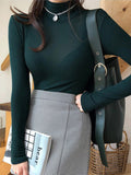 Korean Spring Bosom Showing Thin Long-Sleeved T-Shirt Tight-Knit Bottom Shirt Sex Sexy High-Collar Blouse Woman