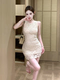 French Hollow Lace Vest Dress Women's New Summer Waist Thin Dress Dress Temperament Ass Skirt
