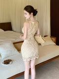 French Hollow Lace Vest Dress Women's New Summer Waist Thin Dress Dress Temperament Ass Skirt