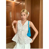 V-Neck Sweet Sleeveless Shirt Wave Point Slim Vest Women's Summer Wear Blouse Thin
