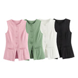 BSK&TRAF Women's Clothing 2025 Summer New Fashion Single Buckle Vest + Casual Short Set