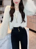 Autumn And Winter New Lazy Wind High-End Temperament Candy V Collar Short Imitation Stings Hair Knitted Shirt