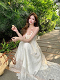 Tea Break French First Love Bare Back Hanging Neck Hanging Dress Fairy Summer Super Fairy Seaside Beach Long Skirt