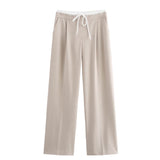 BSK&TRAF Women's Clothing 2025 Summer New Casual Simple Double-Layer Waist Wide Leg Pants 1608225