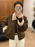 2026 Autumn And Winter New Korean Version Of The Collar Retro Temperament Loose Warm Lamb Wool Coat Women Zipper Casual Top