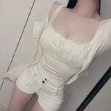Temperament Repair Body Pure Lust Lace Splicing Sling Sling T-Shirt + Long-Sleeved Sunscreen Shirt Two Sets Of Women