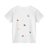 92 Cotton 8 Spandex Summer Slimming With Embroidery Short-Sleeved Girl T-Shirt Cartoon Puppy Print Design Small Blouse