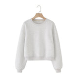 Velvet Round Collar Long Sleeve Sweater 8417800 Straight High-Waisted Elastic Velvet Casual Trousers 8417801