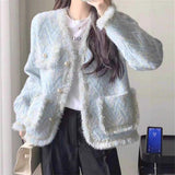 Autumn And Winter 2025 New Round-Neck Long-Sleeved Small Fragrant Wind Casual Coat Women's Large Size Coat
