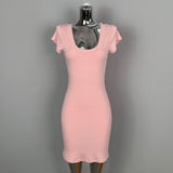 8 Color Optional] V-Neck U-Neck Short-Sleeved Dress Tight Body Thin-Handed-Butled To Show Body Pure Desire Short Skirt