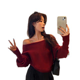 Sweater Casual Loose-Fraged Knitted Shirt New Fashion Temperament Long-Sleeved Knitted Shirt Woman