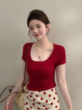 Mingla Dopamine Wears A Set Of Skirts Women's Summer Age-Red Red Top Half Body Skirt Two Sets