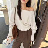 Sweater Casual Loose-Fraged Knitted Shirt New Fashion Temperament Long-Sleeved Knitted Shirt Woman