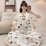 Cloud Cotton Pyjamas Girl Summer Sweet Princess Wind Short Sleeve Long Pyjamas Plus 250 Pounds Home Clothes Outside Wear