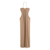 Holiday Style Solid Color High-End Feeling Hanging Neck Tset Dress Women Autumn New Hottie Sexy Shoulder Bag Hip Dress