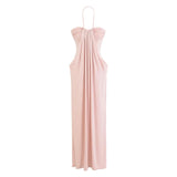 Holiday Style Solid Color High-End Feeling Hanging Neck Tset Dress Women Autumn New Hottie Sexy Shoulder Bag Hip Dress