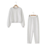 Velvet Round Collar Long Sleeve Sweater 8417800 Straight High-Waisted Elastic Velvet Casual Trousers 8417801
