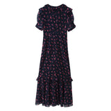 Summer New Buckle Lotus Leaf Side Print Chiffon Fork Dress Dress