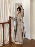 French Languid Knitting Two Sets Of Female Long Over Knee Sweater Slings With Dress Set