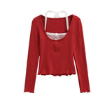 Pure Hot Girl Lace Hanging Neck Two Long-Sleeved T-Shirts In Autumn To Repair Slim Bottom Shirt