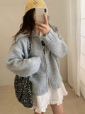 Korean Version Of Casual Collar Double Zipper Knitted Cardigan Women's Autumn And Winter New Retro Easy Thick Coat