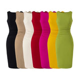 One-×Ö Collar Folded Vest Dress Femininity Elasticity Slime Sleeveless And Sleeveless Long Dress