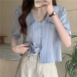 Spring And Summer 2025 New Design Small Doll Collar Short-Sleeved Shirt Women's Short-Sleeved French Chic Top