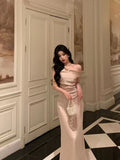 2025 Hottie Temperament Slimy French Sleeveless Sleeveless White Dress Women's Summer Bag Hip Fishtail Dress