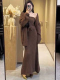 Autumn And Winter New Lazy Wind Loose Long Open Qiu Sweater With Medium Long Skirt Three-Piece Set Of Women