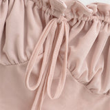 Atmosphere Sense Collar Temperament Hanging Neck Sling T-Shirt Girl Summer Folding Waist Design Sense Of The Word Shoulder Pure Desire Top