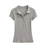 Shoulder Polo Collar Short-Sleeved T-Shirt For Girls Summer New Small Man Repair Short Babes Casual Shirt Top