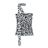 Spring 2025 New Women's Animal Print Pattern Net Tector-Smeared Tsets Half Dress