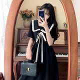Doll-Collar Dress Women's Summer New Fashion French Gentle College Style Style With Waist Black Long Skirt Women