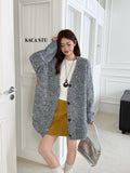 Purple V-Neck Knitted Cardigan Women's Autumn And Winter Han Ling Dress With A Lazy Wind Relaxes The Feeling Of Loose Long-Sleeved Sweater Coat
