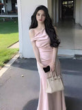 2025 Hottie Temperament Slimy French Sleeveless Sleeveless White Dress Women's Summer Bag Hip Fishtail Dress
