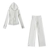 Relaxing Deheder Red Sports Set Long Sleeved Hooded Zippered Coat Lazy Loose Drawn Legs