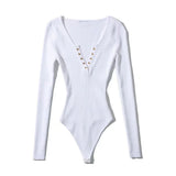 V-Neck Buckle Babes Dress Design Long-Sleeved Sexy Elastic Body Solid-Colored Bottom Shirt