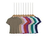 Hottie Tight Foundation Round-Neck Short-Sleeved T-Shirt For Girls Summer Solid Color Bhise Slim Top