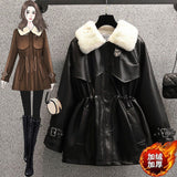 Lamb Fur Locomotive Leather Coat Woman 2026 Autumn And Winter To Reduce The Waist Temperament Plus Thick Fur Cotton Coat