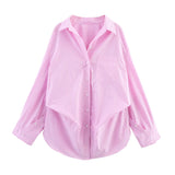 Spring 2025 New Women's Cotton Bat Sleeve Striped Clip Long Sleeve Shirt 2025458