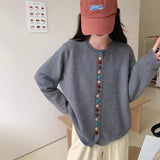 Autumn And Winter Buckle Knitted Shirt Jacket Women's Spring And Autumn New Loose Sweater Gray Spring Dress Women's Clothing