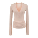 Spice Girls V-Neck Long-Sleeved T-Shirt T-Shirt Women's Autumn Slimming Henry Shirt Pure Lustful Inside The Top