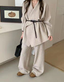 Autumn And Winter Lazy High-End Knitting Suit Women 2025 New Big Lap-Fleet Sweater Coat + Two-Legged Trousers