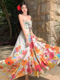Tea Break French Pure Lust Colorful Broken Flower Sling Strap High-Waisted Holiday Dress Bohemia Seaside Dress