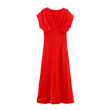 Spring New Silk Hyssin V-Neck Fan Flute Dress 2330399