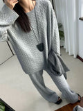 Autumn And Winter Knitted Set Of Women 2025 New Korean Loose Round-Neck Sweater + High-Waist Broad Leg Pants Two Sets