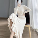 Early Autumn Fishtail Knitting Dress Women Over The Knee Long Bottom Of The Bottom Of The Winter With A Sweater Dress With A Coat