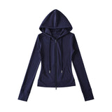 Korean Small Man Standing Thin Hooded Zipper Coat + Loose Feeling Loose Draw Rope Broad Leg Trousers Two Sets Of Women